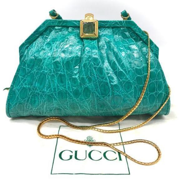 Gucci | Bags | Gucci Croco Color Stone Clasp Chain Shoulder Bag Green ...